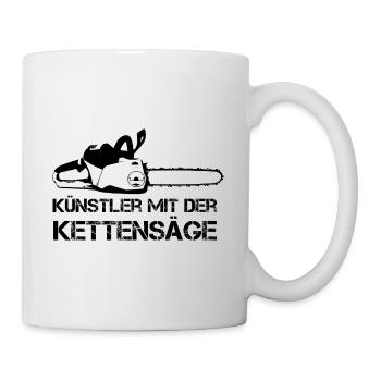 Künstler mit der Kettensäge Holz schnitzen - Tasse - Weiß - Rechts