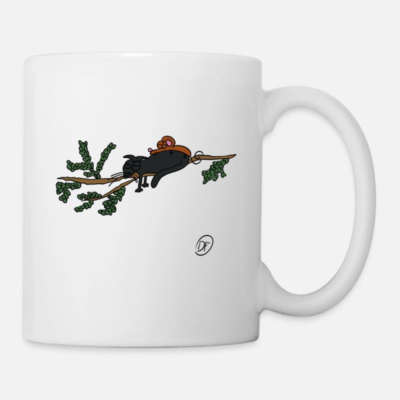 Squiti the black cat with mouse on a branch - Mug - white