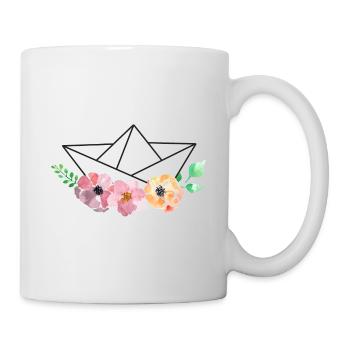 Paper ship with watercolor flowers - Mug - white - Right