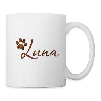 Conception de fourrure de chat de chien de nom de Luna avec la patte - Mug blanc - blanc - Droite