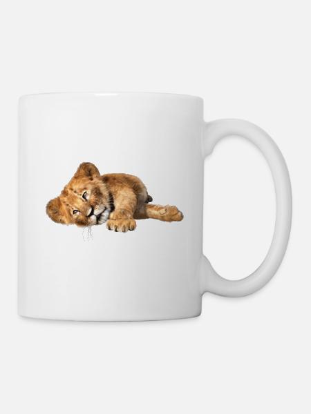 Löwe schläft, Löwenkind, Löwenbaby - Tasse - Weiß