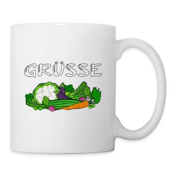 Grüße Gemüse - lustige Begrüßung - Tasse - Weiß - Rechts