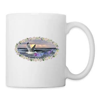 Mer fleurs art mouette coucher de soleil kitsch - Mug blanc - blanc - Droite