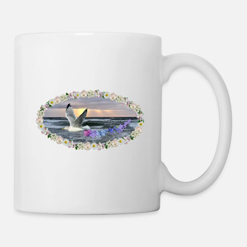 Sea blossoms art seagull sunset kitsch gothic - Mug - white