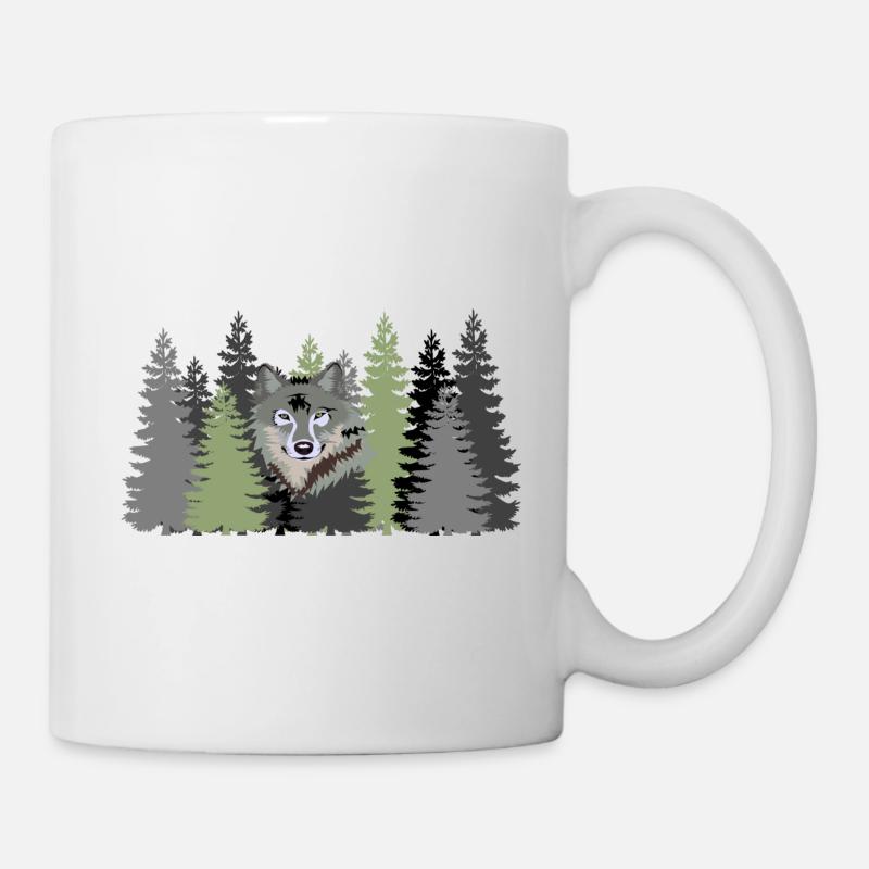 Loup gris (gris) dans la forêt sauvage - Mug blanc - blanc