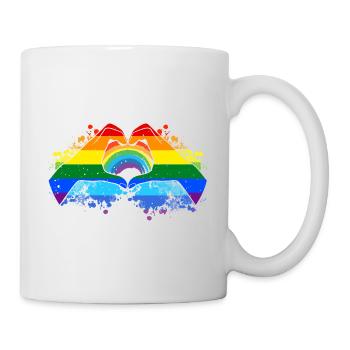 CSD LGBT Hände formen Regenbogen Herz Pride - Tasse - Weiß - Rechts