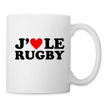 J' aime le rugby cadeau rugbyman coeur rouge - Mug blanc - blanc - Droite