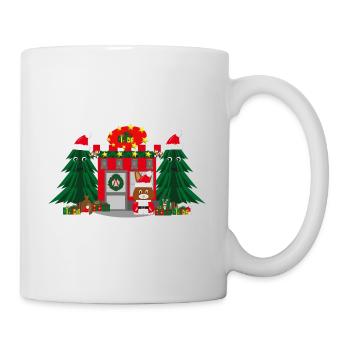 Nikolaus Shop mit Tannen und Geschenken. - Tasse - Weiß - Rechts
