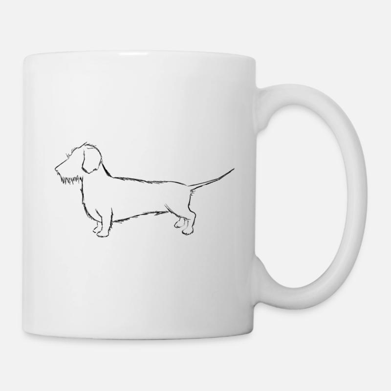 Teckel poil dur dessin au trait noir - Mug blanc - blanc