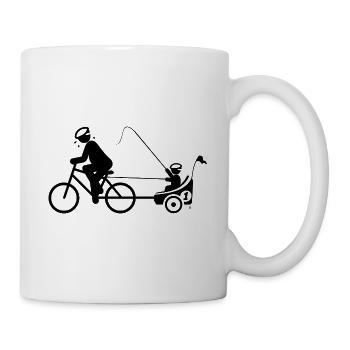 FAHRRAD ANHÄNGER, LUSTIGER PAPA ZIEHT KIND - Tasse - Weiß - Rechts