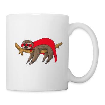Faultier auf Ast Schlafend Superheld Held Lustig - Tasse - Weiß - Rechts