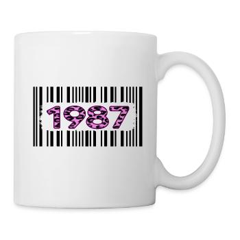 1987 anniversaire code à barres léopard rose fête rétro - Mug blanc - blanc - Droite
