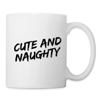 "Cute and Naughty" Black Brush Font - Mug - white - Right