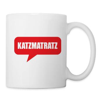 Logoname Katzmatratz in roter Sprechblase - Tasse - Weiß - Rechts