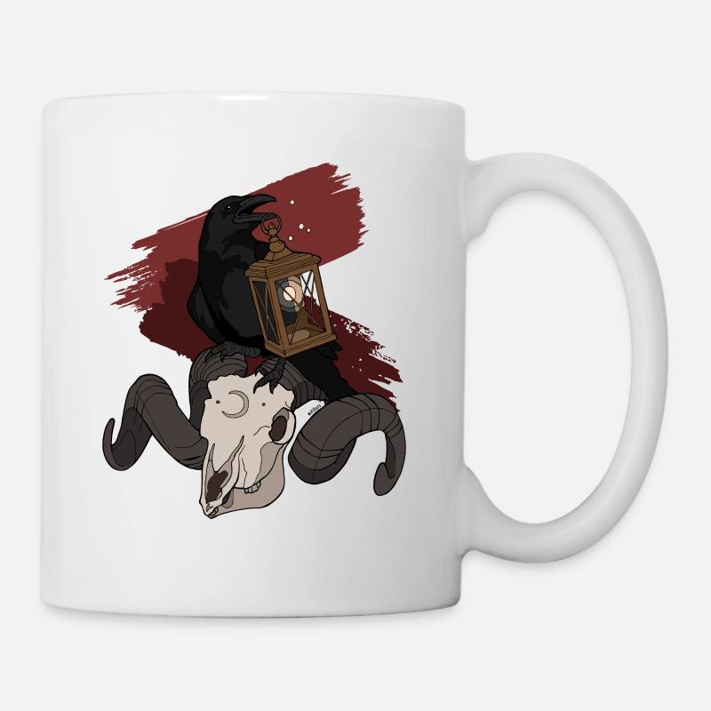 Rabe auf Schädel - Tasse - Weiß