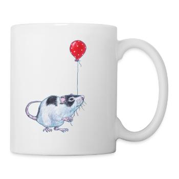 Ratte mit Ballon - Party - Geburtstag - Geschenk - Tasse - Weiß - Rechts