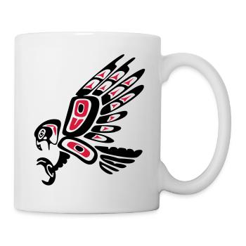 Indianer, Falke, Symbol, Tattoo Style, 23 Farben - Tasse - Weiß - Rechts