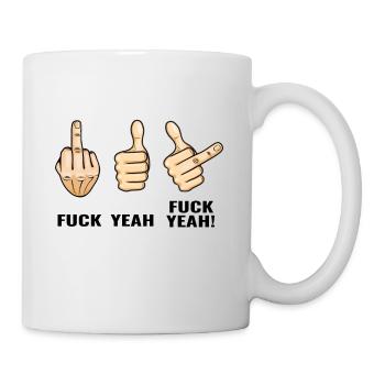 funny sayings fuck yeah thumbs up middle finger - Mug - white - Right