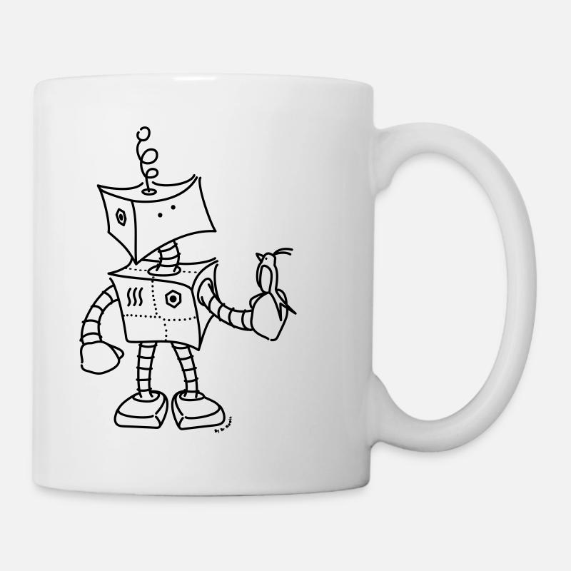Netter Roboter & Vogel - Tasse - Weiß