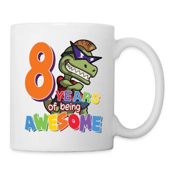 8. Geburtstag Geschenk für Jungen, Dino Dinosaurier, 8 Jahre - Tasse - Weiß - Rechts