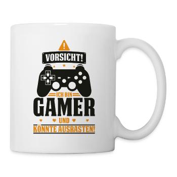 Vorsicht Gamer und könnte ausrasten Lustiger - Tasse - Weiß - Rechts