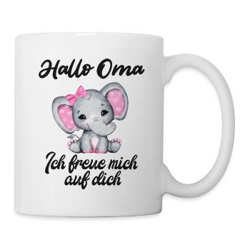 Hallo Oma ich freue mich auf dich du wirst Oma Opa - Tasse - Weiß - Rechts