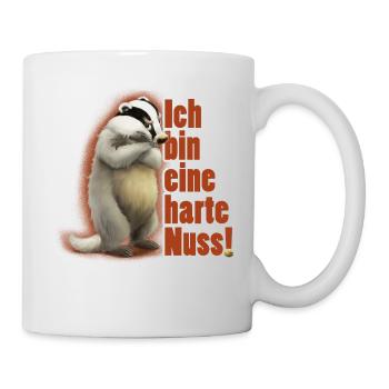 Grimmiger Dachs Die wandernde Nuss - Tasse - Weiß - Rechts