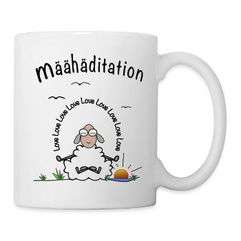 Meditation lustig in Schaf-Sprache geschrieben - Tasse - Weiß - Rechts