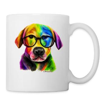 Rainbow dog Labrador with glasses - Mug - white - Right