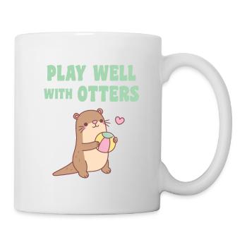 Süßer Otter spielt gut mit Ottern lustig - Tasse - Weiß - Rechts