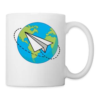 Planète Terre avec un avion en papier - Mug blanc - blanc - Droite