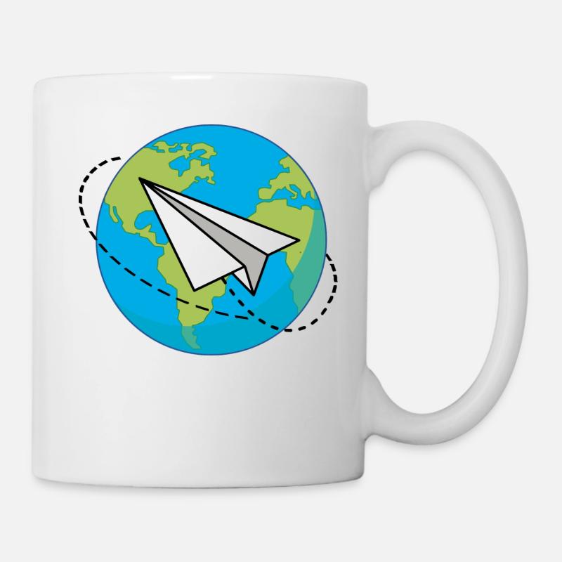 Planet Erde mit einem Papierflieger - Tasse - Weiß