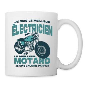Le meilleur motard et le meilleur électricien - Mug blanc - blanc - Droite
