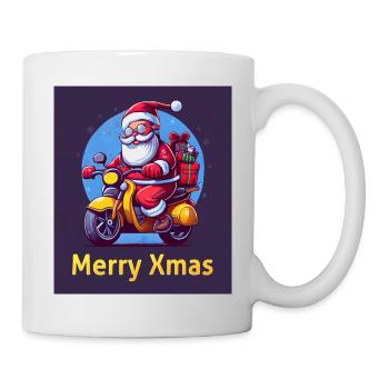 Santa Xmas mit Motorrad und Geschenke T-Shirt / Tasse - Tasse - Weiß - Rechts