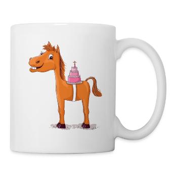 Pferd oder Pony mit Geburtstagstorte - Tasse - Weiß - Rechts