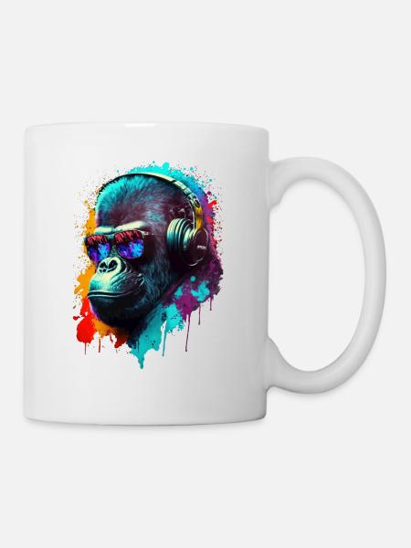 Gorilla Affe DJ Kopfhörer Sonnenbrille Club Musik - Tasse - Weiß