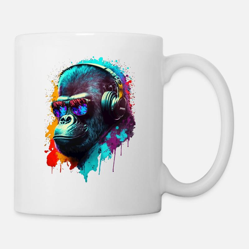 Gorilla Affe DJ Kopfhörer Sonnenbrille Club Musik - Tasse - Weiß
