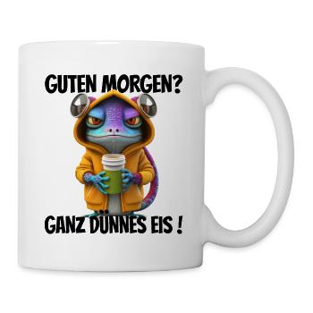 Guten Morgen? Ganz dünnes Eis! Lustiger Gecko - Tasse - Weiß - Rechts