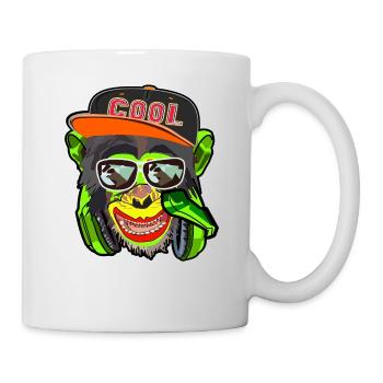 Coole Affe mit Brillen, Musik, Zocker, Pokerface - Tasse - Weiß - Rechts