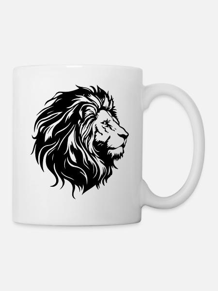 Löwenkopf Löwe Silhouette - Tasse - Weiß