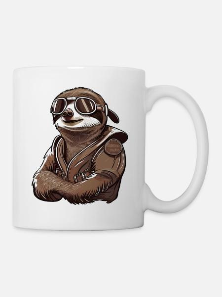Faultier mit Fliegerbrille - Tasse - Weiß
