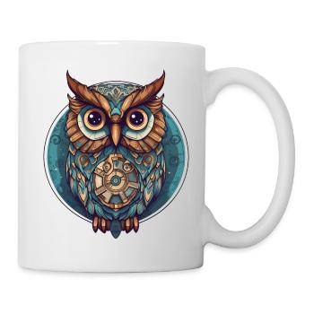 hibou avec cercle turquoise, doux; Style dessin animé, Boho - Mug blanc - blanc - Droite