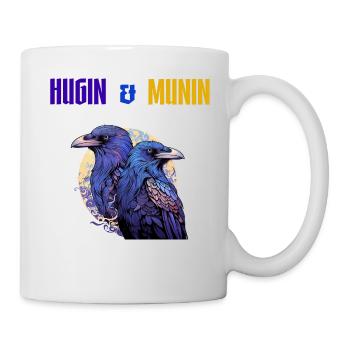 Hugin und Munin, die Raben Odins mit Schrift - Tasse - Weiß - Rechts