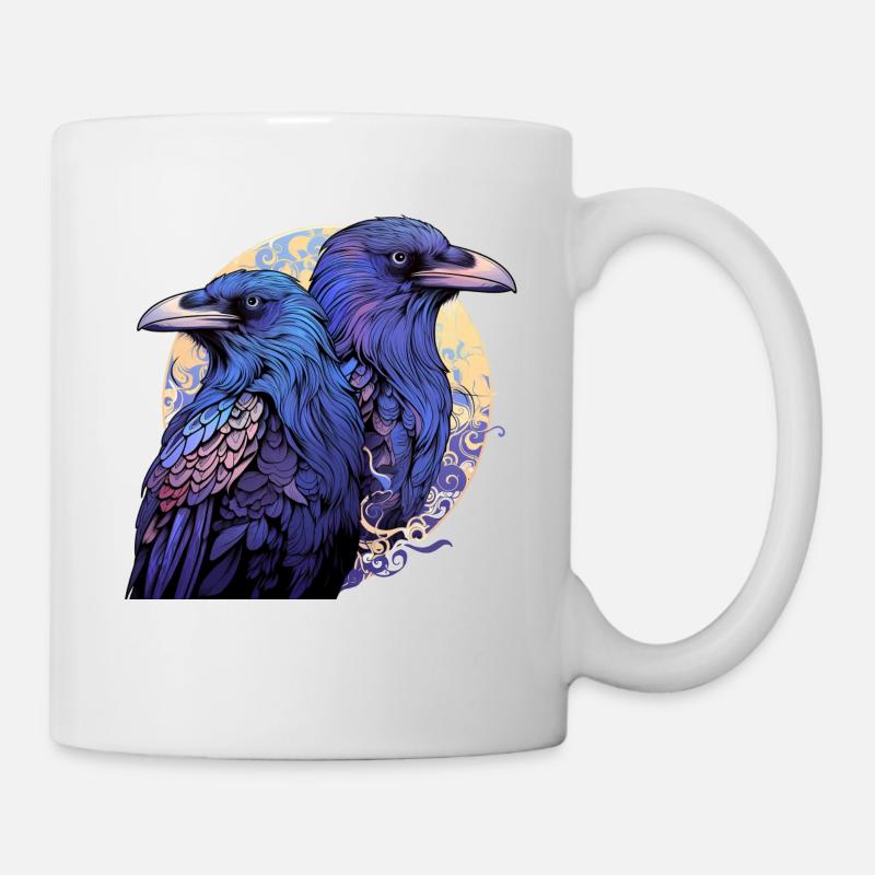 Odin's ravens Hugin and Munin at full moon - Mug - white