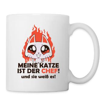 Meine Katze ist der Chef Spruch Katzenliebhaber - Tasse - Weiß - Rechts