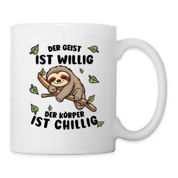 Faultier Lustiger Spruch: Der Geist ist willig - Tasse - Weiß - Rechts