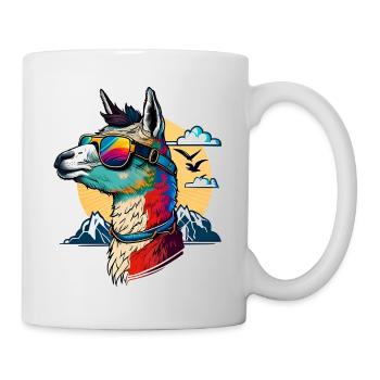 Lama mit Sonnenbrille gechilled - Tasse - Weiß - Rechts