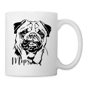 Mops Portrait Hund Hunde Wilsigns - Tasse - Weiß - Rechts