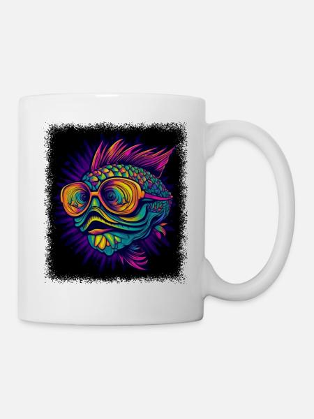 bday cool angler awesome animal fish head - Tasse - Weiß