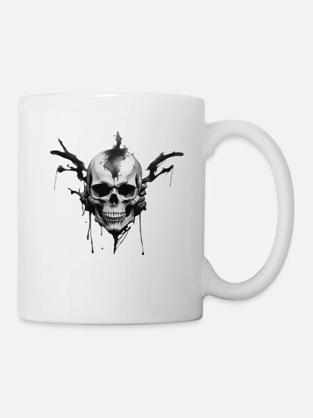 Totenkopf – Düsteres Design in Tintenoptik - Tasse - Weiß